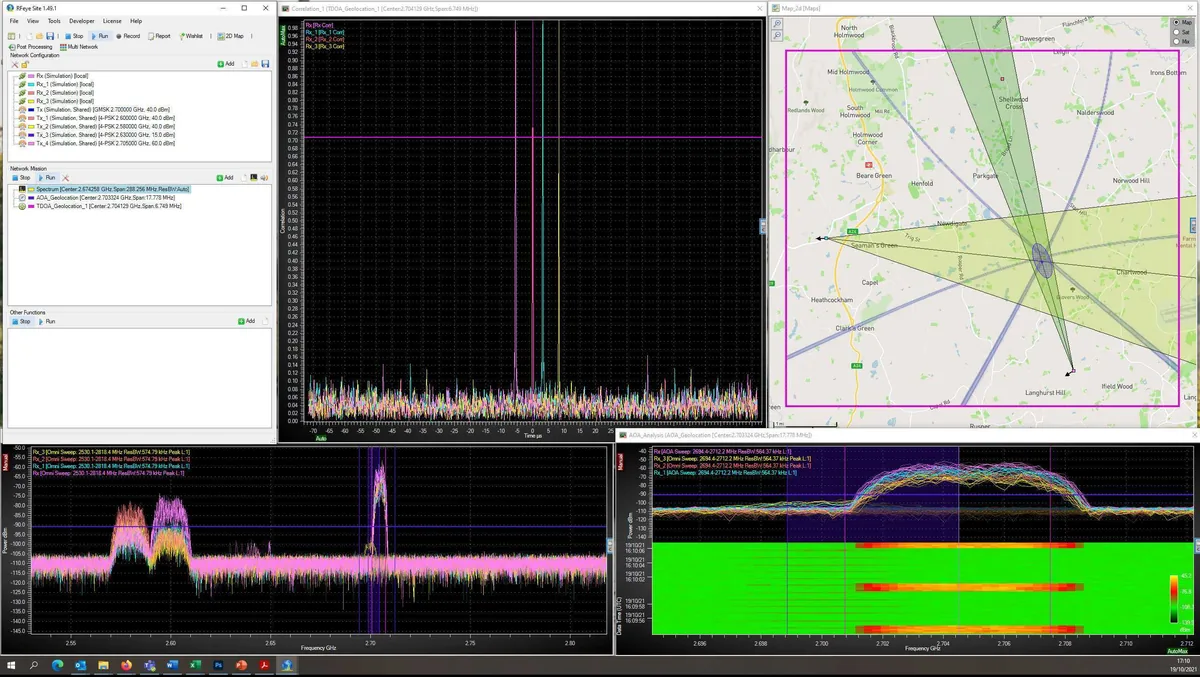 AoA and TDOA emitter fix displayed on a map